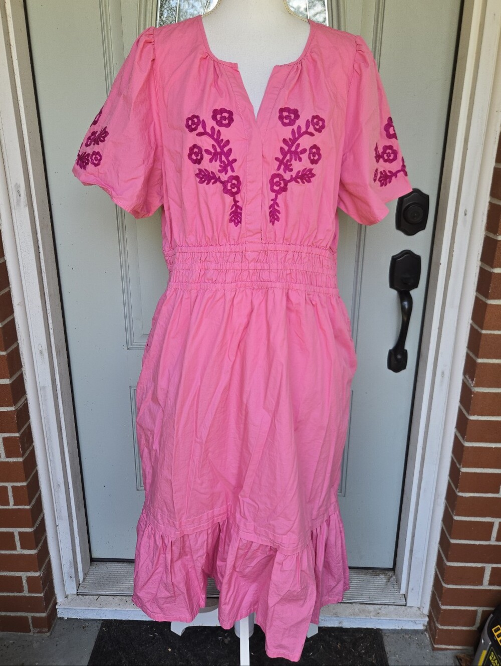 French Connection Pink Embroidered Midi Dress